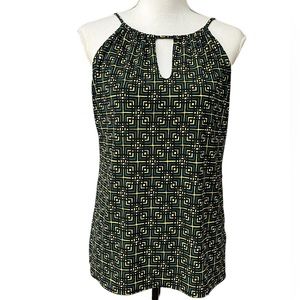 Banana Republic Sleeveless Top Keyhole Neck Black Blue Yellow Stretchy M